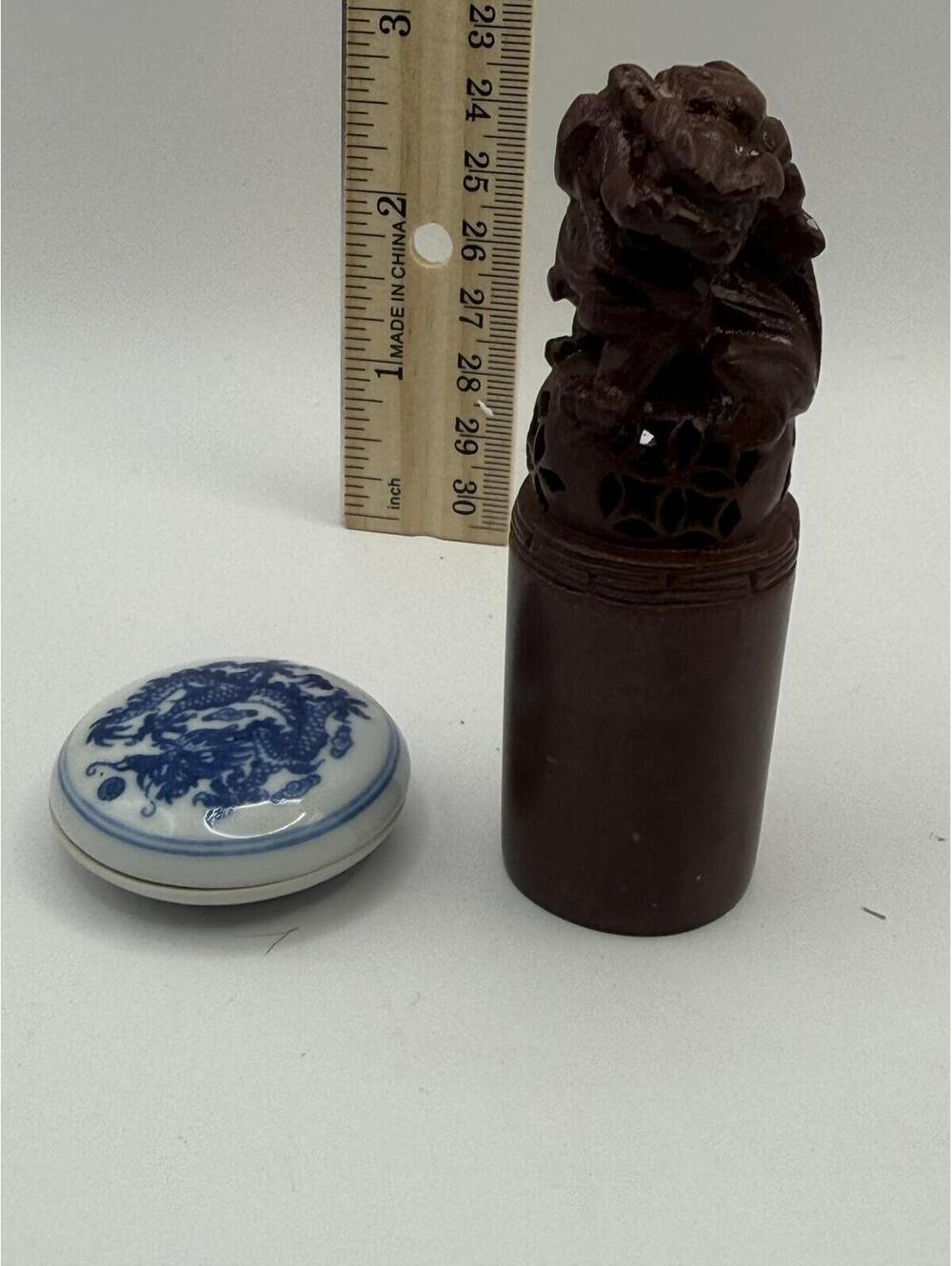 Vintage Chinese Foo Dog Seal Blank Dragon Ink Paste Box Calligraphy Set